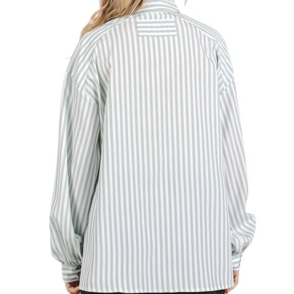 Button Down Nautical Coastal Striped Long Sleeve Shirt - Picture 2 of 4